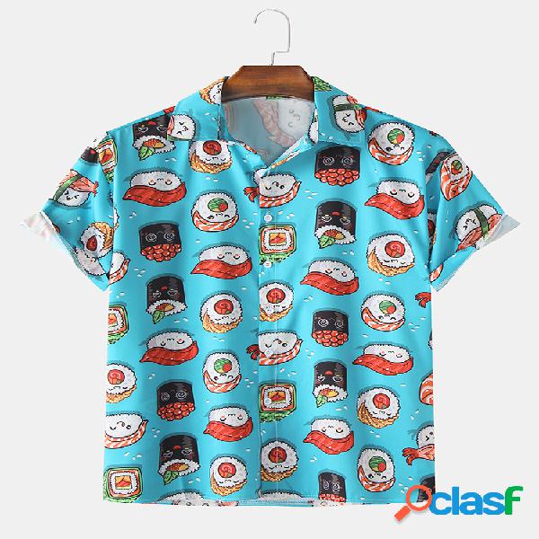 Mens adorável sushi arroz rolo desenhos animados camisas de