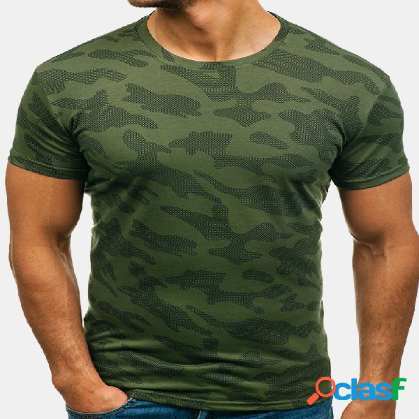 Mens camuflagem o-pescoço manga curta Slim Fit casual
