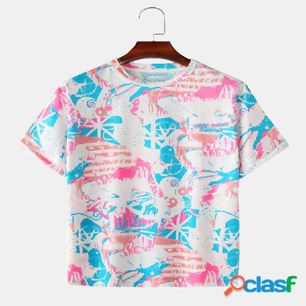 Mens engraçado graffiti neon impresso tee camiseta de manga