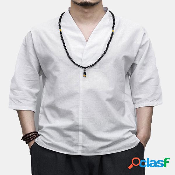 Mens estilo chinês do vintage de linho de algodão cor