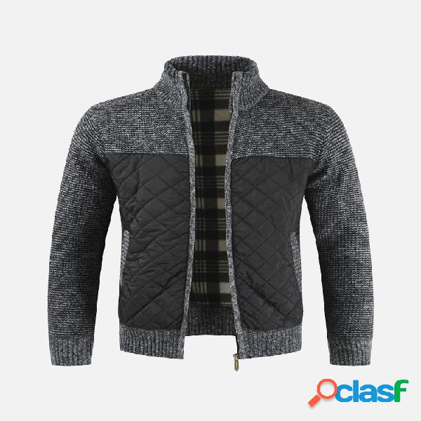 Mens inverno velo ocasional engrossar costura malha manga