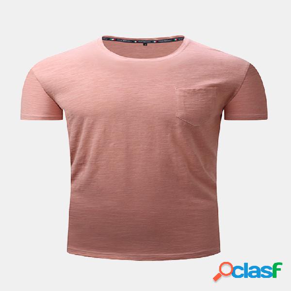 Mens primavera verão cor sólida o pescoço t-shirt de