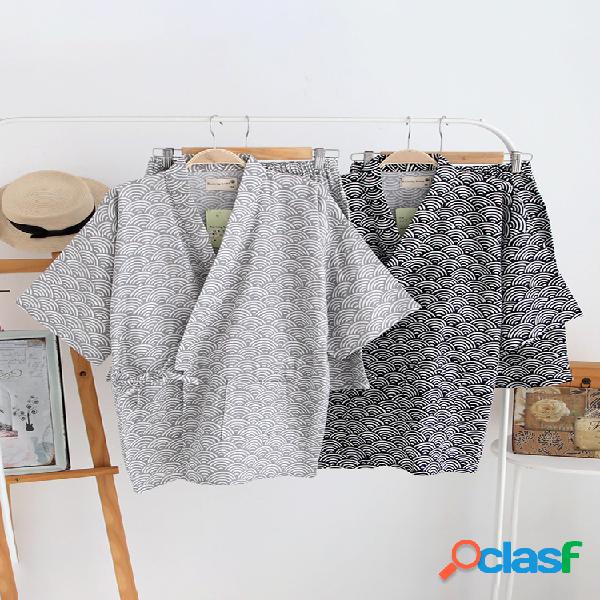 Mens quimono japonês elegante onda impressão algodão