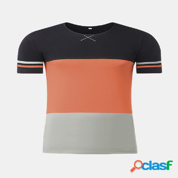 Mens verão costura cor manga curta Slim Fit algodão casual