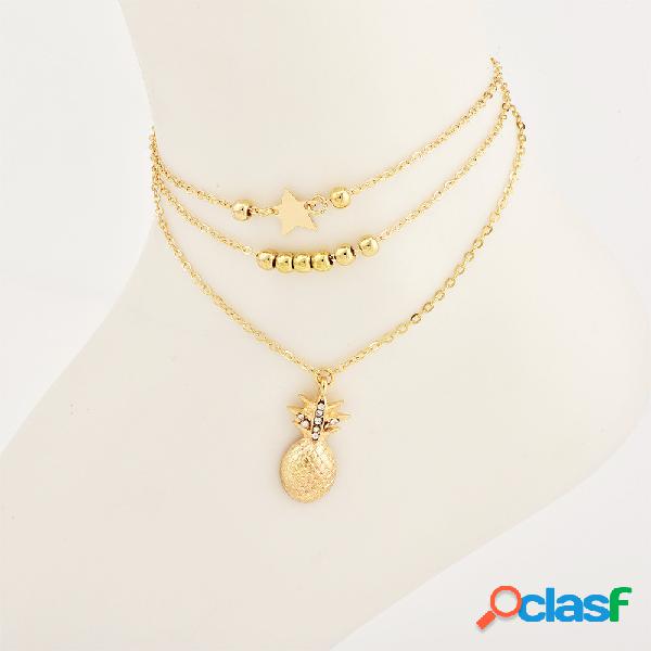 Moda Abacaxi Estrela Multilayer Tornozeleiras Das Mulheres