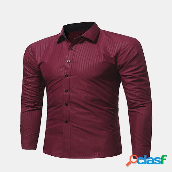 Moda Listrada Impressão Casual Negócios Slim Fit Botões