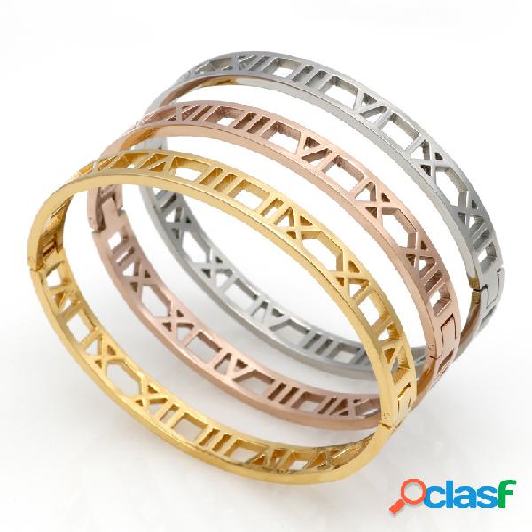 Moda Oco Roman Número Bangle Pulseiras De Aço De Titânio