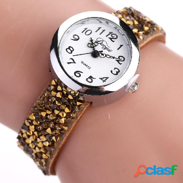 Moda Quartz Relógio De Pulso De Couro Multicolor Strass