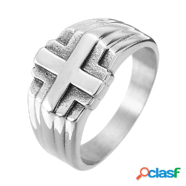 Moda Vintage Punk Cross Masculino Titanium Steel Ring Men's
