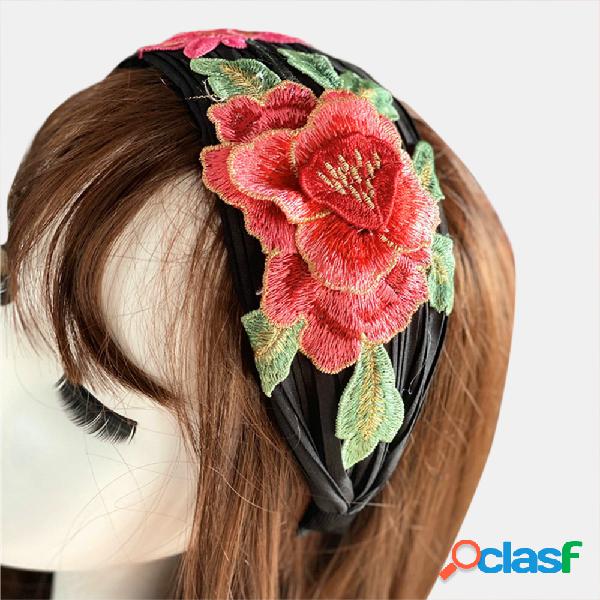 Mulheres Bordado Impresso Headband Vintage Floral Étnico