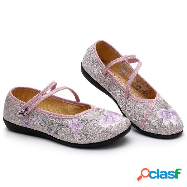 Mulheres Folkways Soft Fivela Flor Bordado Apartamentos