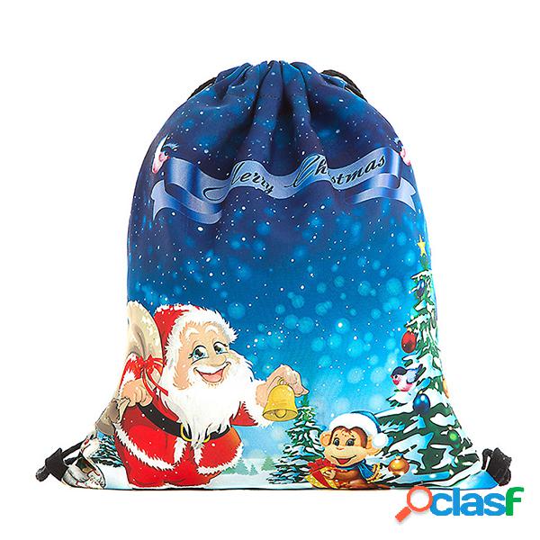 Mulheres Imprimir String Natal Storage Bolsa Mochila Casual