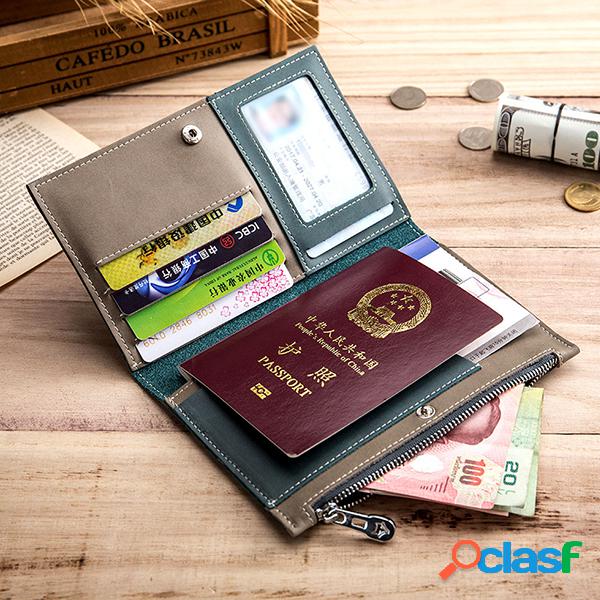 Mulheres Men Genuine Leather Passport Storage Bag Carteira