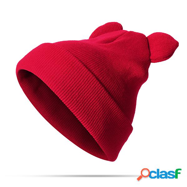 Mulheres Mickey Knitted Solid Skullies Beanie Cap Proteção
