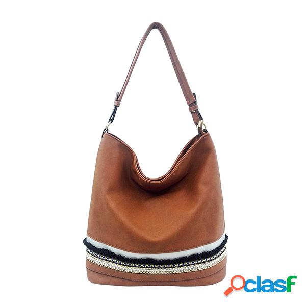 Mulheres PU Couro Balde Bolsa Grande Capacidade Tote Bolsa