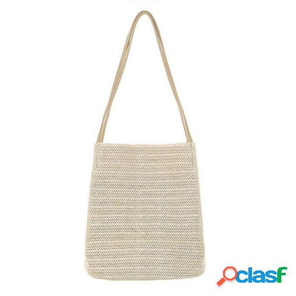 Mulheres Palha Bolsa Sólida Verão Praia Bolsa Ombro de