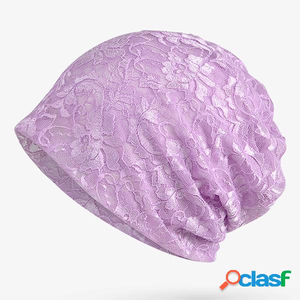 Mulheres Summer Flower Lace Cap Beanie Skull Cap e