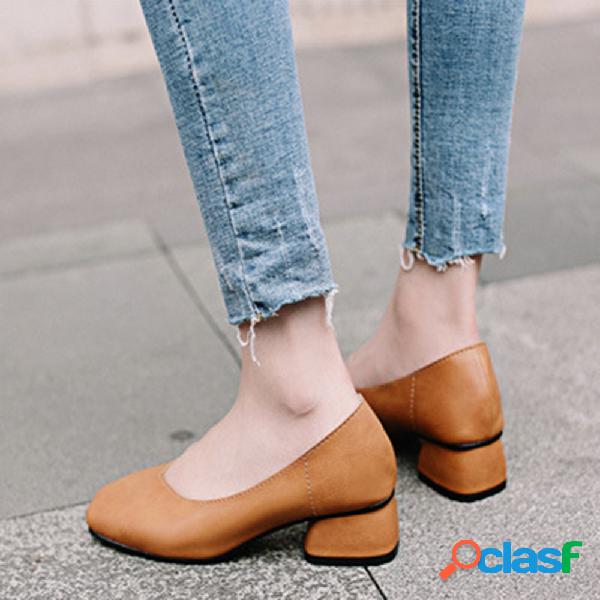 Mulheres Vintage Toe Quadrado V Boca Salto Grossos Shoes