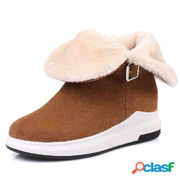 Mulheres inverno dobrável rebite fivela de pelúcia botas
