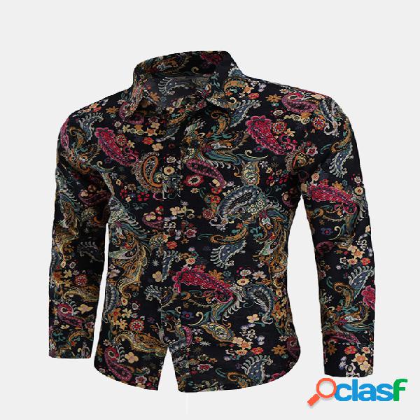 Nacional impresso cor manga longa casual masculino Camisa