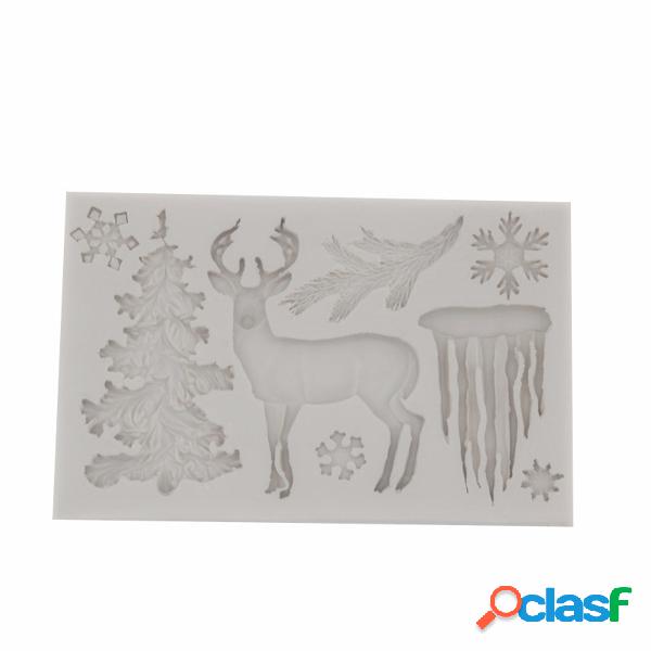 Natal Elk Fondant Bolo Decoração Mold Silicone Mold Baking