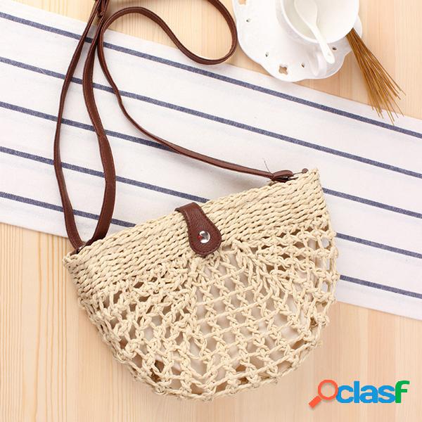 Palha Praia Bolsa Crossbody oco Bolsa Ombro tecido à mão