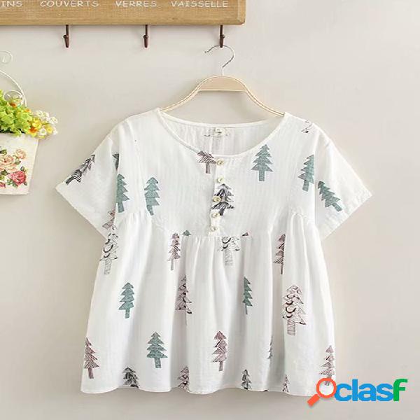 Patchwork Casual Impresso Blusas para Mulheres