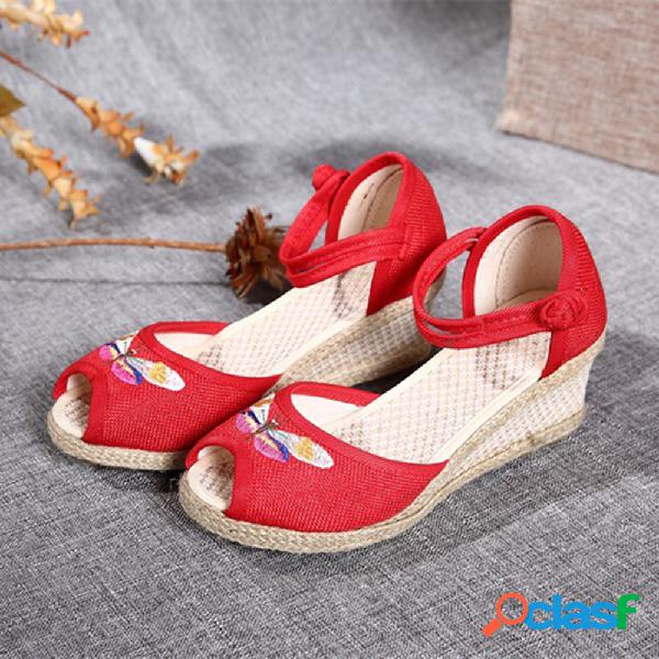 Peep Toe Folkways Cunhas Fivela Sandálias