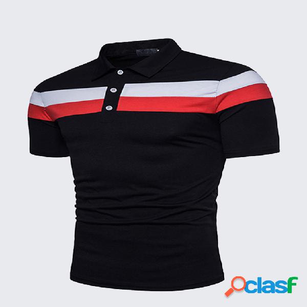 Polo Listrado Formal Casual Elegante Contraste de Cor Ajuste