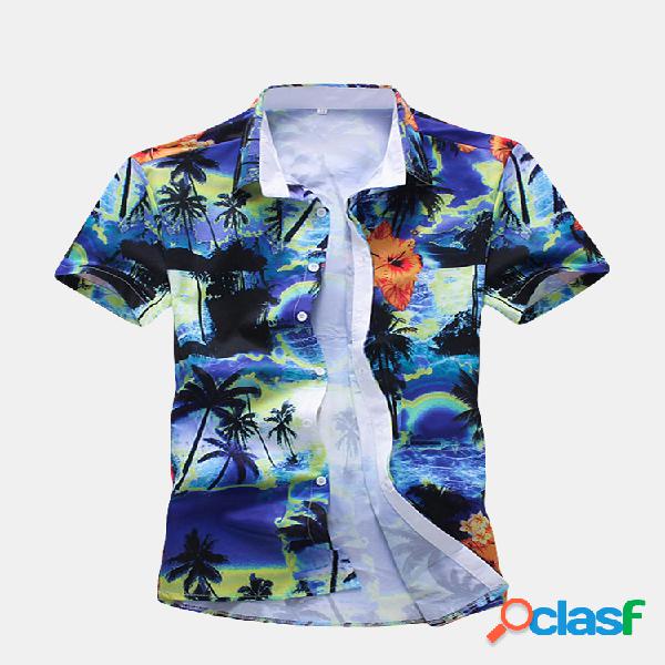 Praia Camisas havaianas casuais para impressão em árvore