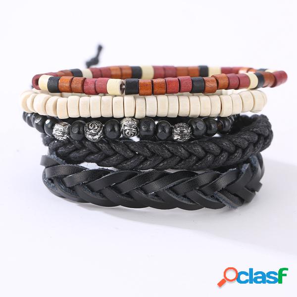 Pulseira De Couro do vintage Weave Trançado Multicamadas