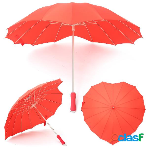 Red Coração Shaped Umbrella Noiva Flor Meninas Pongee