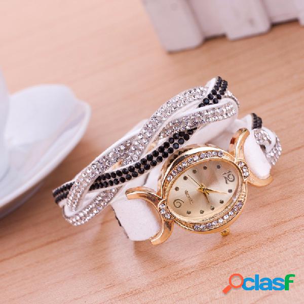 Relógio Moderno Oval Feminino Strass Colorido Pulseira de