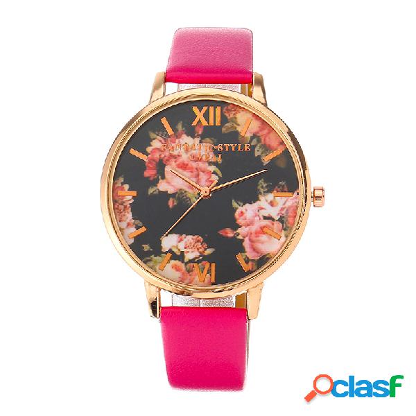 Retro Women's Watch Vintage Flower Leather Watch para