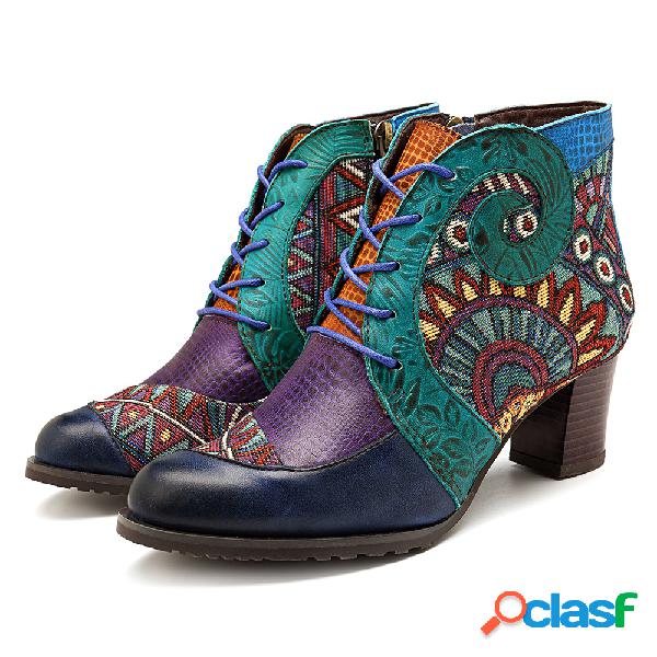 SOCOFY Cowgirl Couro Genuíno Splicing Color Match Zipper
