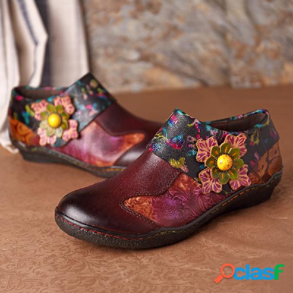 SOCOFY Retrô Pintados à mão Emenda Floral Padrão Zipper