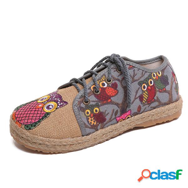 Sapatos coloridos com Corda e Bordado de Coruja
