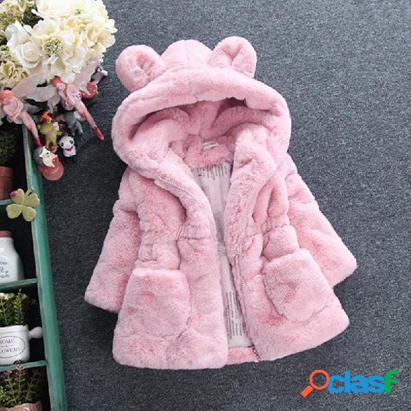 Soft Fleece Girls Winter Coats Kids Hooded Thicken Jacket