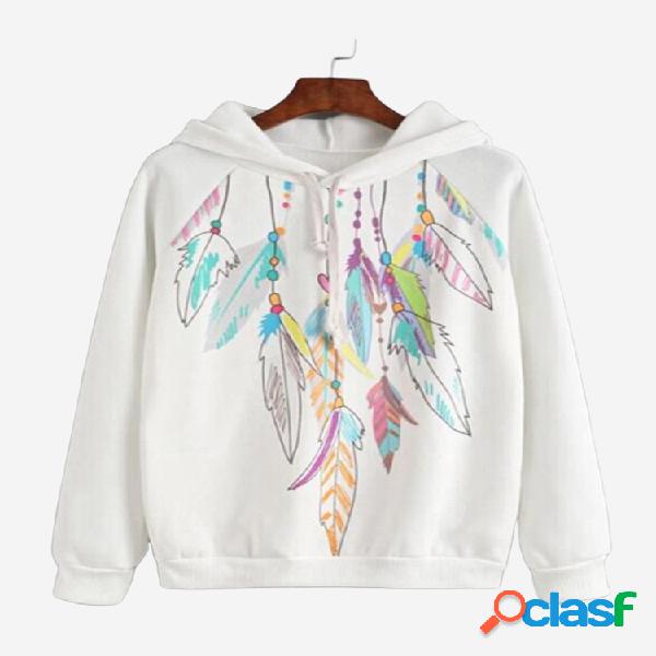 Solta Colorful camisola com capuz de manga comprida branca
