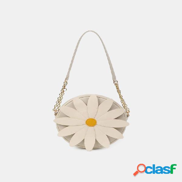 Summer Round Daisy Faux Leather Chain Crossbody Bag