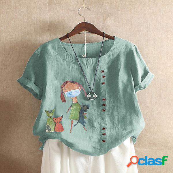 T-shirt de manga curta de impressão dos desenhos animados