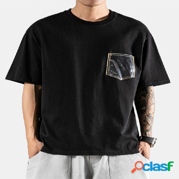 T-shirt de manga curta para homens com bolso básico no