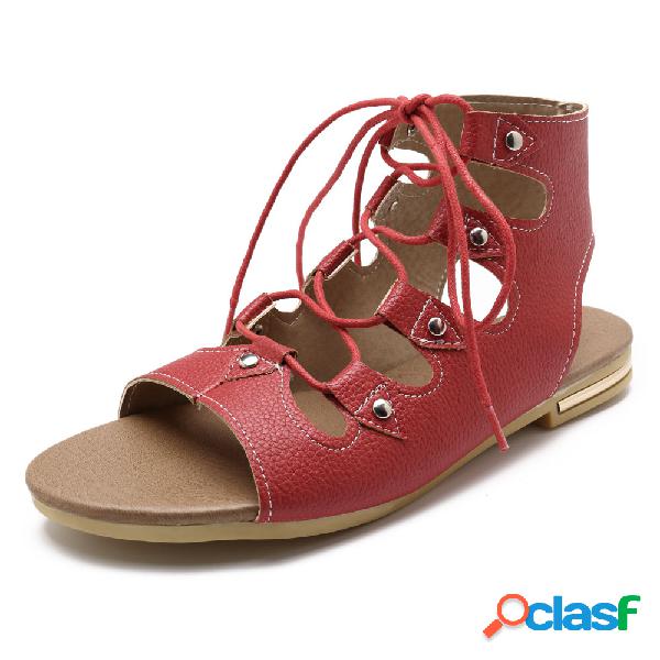 Tamanho grande aberto Toe Lace Up Gladiator Sandals