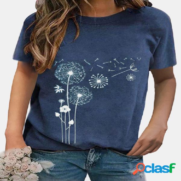 Tripulação Pescoço T-shirt casual com estampa de flores