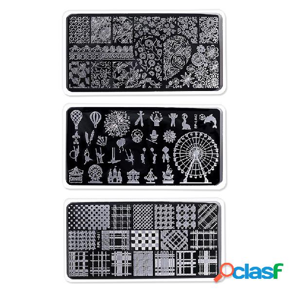 Unhas Selo Placa Flor Animal Padrão Unhas Art Selo Modelo