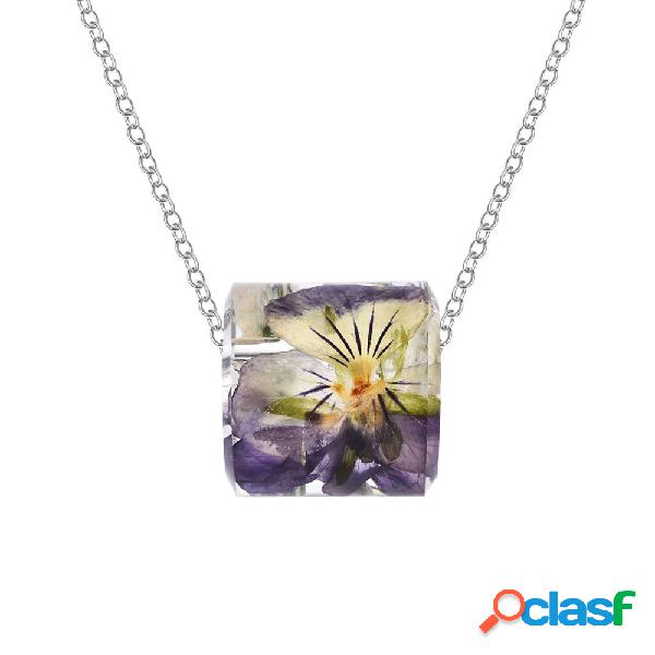 Vintage Cadeia Pingente de Colar Roxo Flor Cylindricality