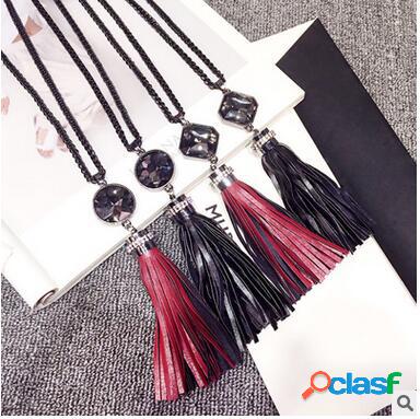 Vintage Crystal Circle Rhombic Tassel Long Sweater Necklace