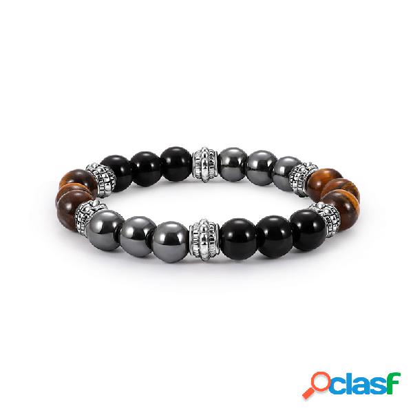 Vintage Tiger-eye Mens Womens Frisado Pulseira Pedra Natural