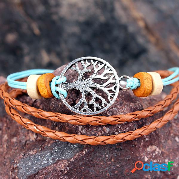 Árvore do vintage da vida Encanto pulseira de cera Corda