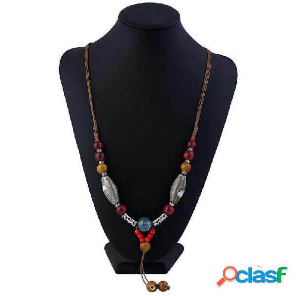 Étnico Handmade Cerâmica Colar De Contas Frisado
